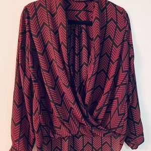 Pleione Faux Wrap Work Shirt Blouse